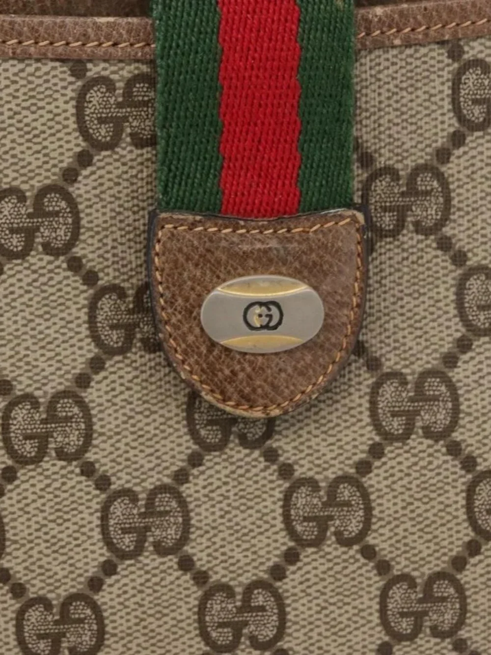GUCCI GG Supreme Web Sherry Line Bag PVC Beige Gold 904 02 026 Auth ka4002